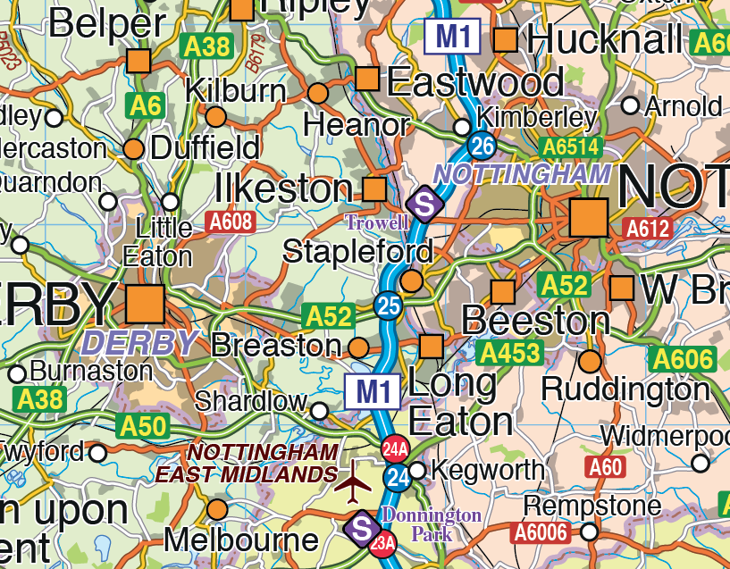 Digital vector England maps, Central Midlands region, Political and