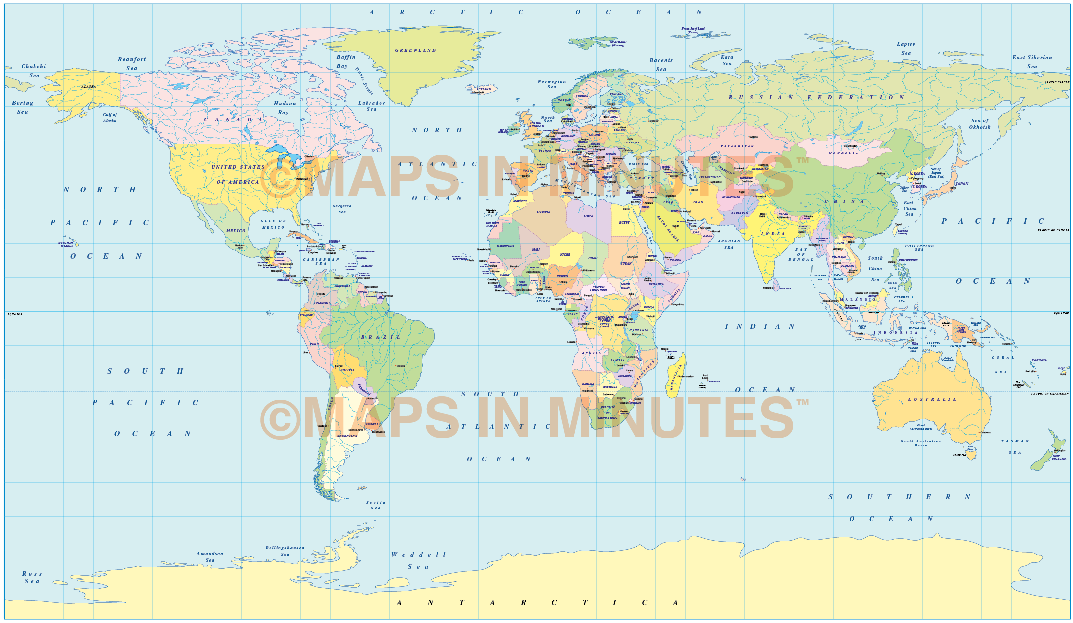 Vector World Political Map In The Equirectangular Projection Uk Centric 