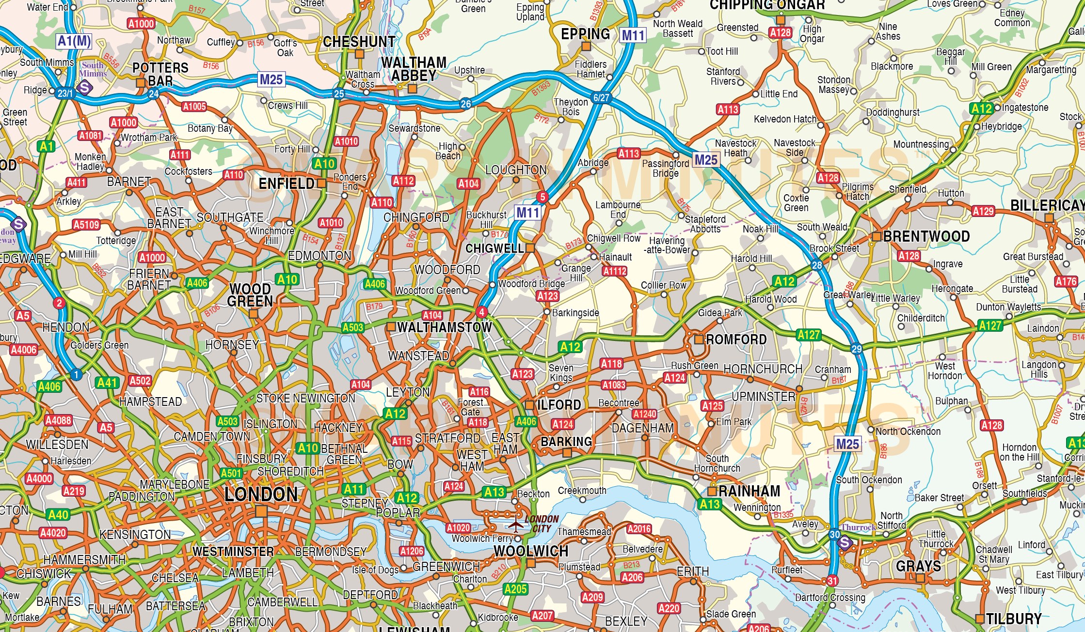 Digital Vector Map Of Greater London-M25 With Roads @250k Scale In ...