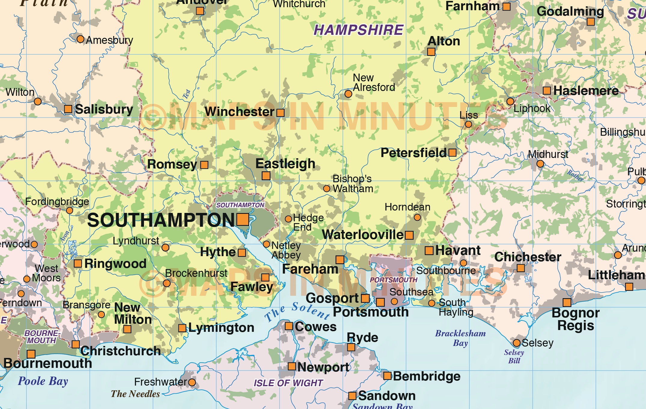 Vector South East England Map. UK Counties Political Map with Medium