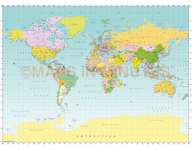 medium scale digital vector Miller Stereographic world map in ...