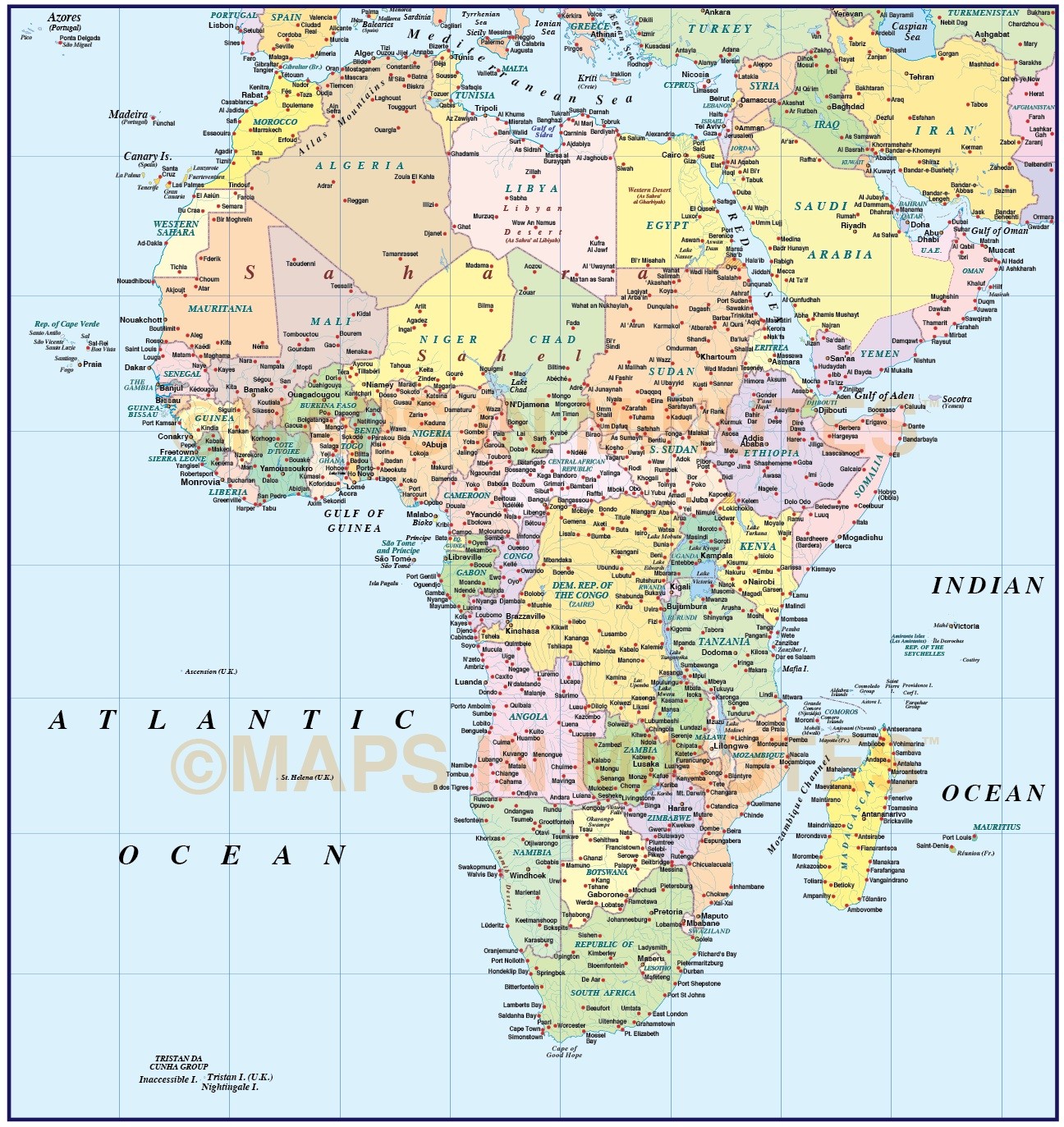 Digital vector africa map basic political style in illustrator and and ...