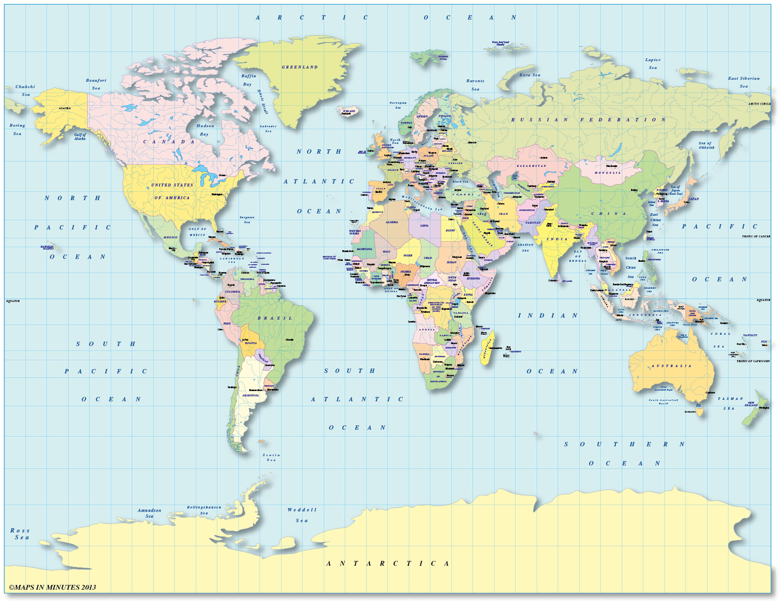 Digital vector map, Gall Projection Political World with insets, hill ...