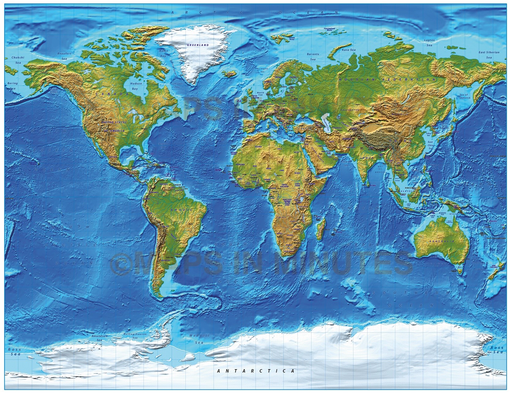 Digital vector, royalty free, World relief map in the Gall projection