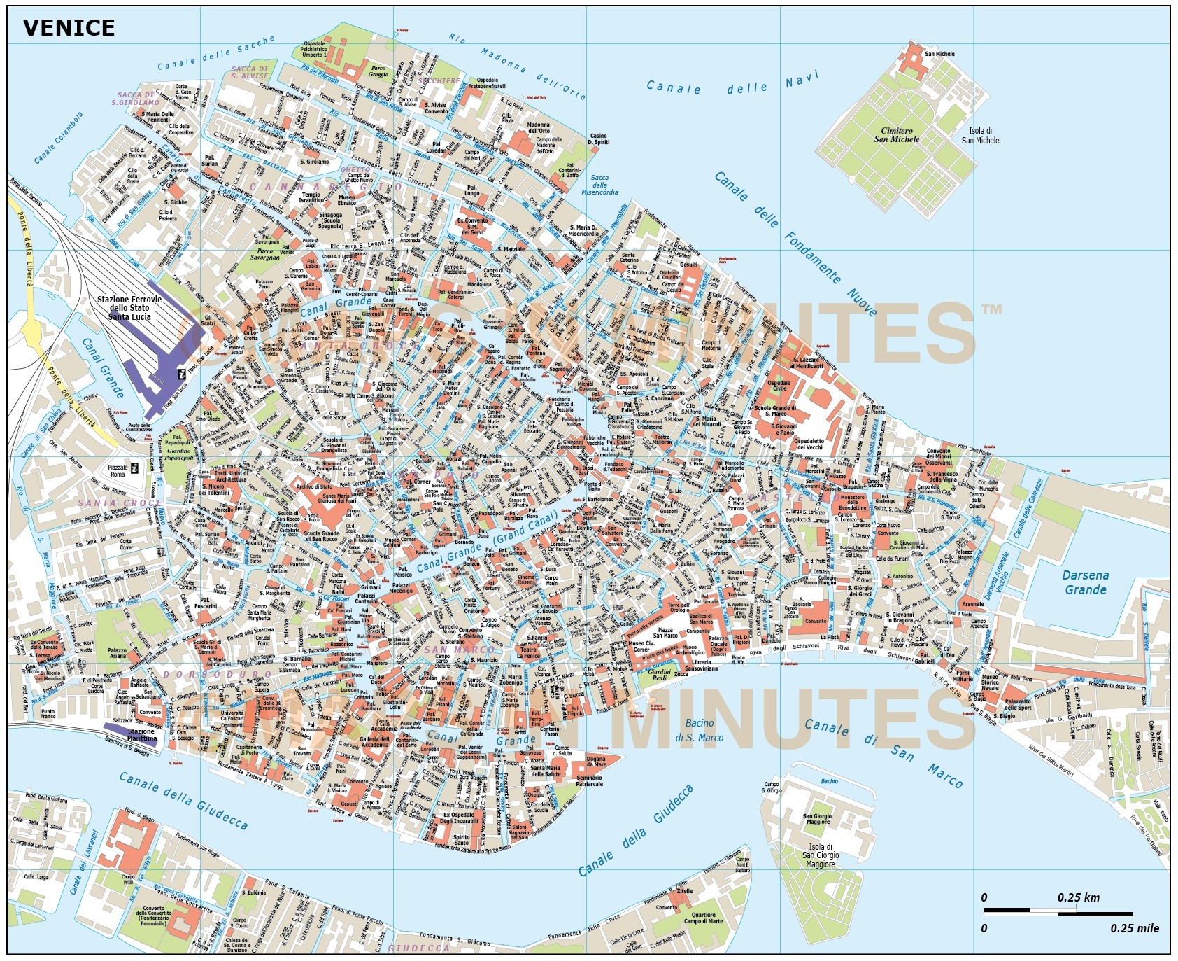 Digital vector Venice city royalty free map in illustrator or PDF ...