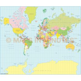 Buy Mercator Projection 100m scale UK centric world map Online