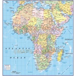 Digital vector map of Africa region, political with Ocean contours, in ...