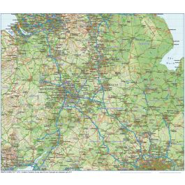 Buy Central England County, Road & Rail Map with Regular relief ...