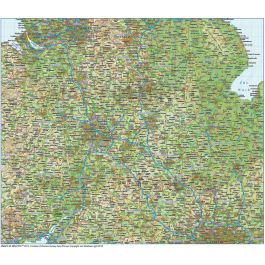 Buy Central England County, Road and Rail Map with Regular relief @750k ...