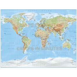 Buy Gall World Political Vector and Relief Map, 100m scale, Colour ...