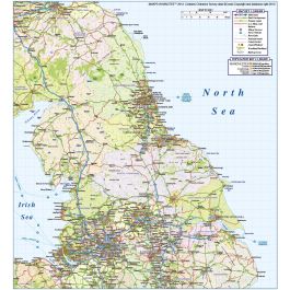 north england county/admin map with road and rail network in ...