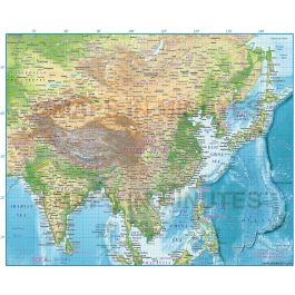 Digital vector Asia Political Regular colour relief map, 10m scale in ...