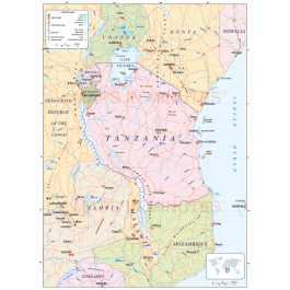 Buy Tanzania Basic Country map with Roads Online