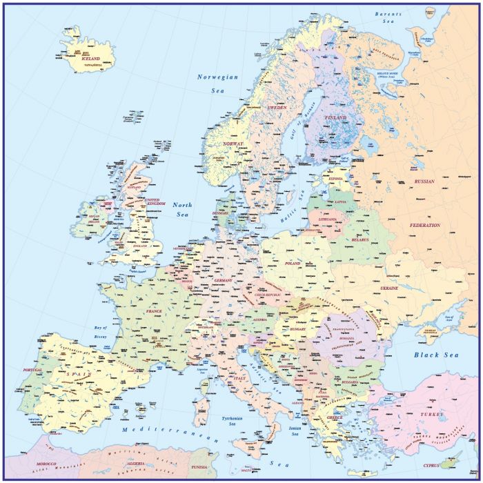 Europe Map Political Basic in Illustrator and PDF editable vector formats