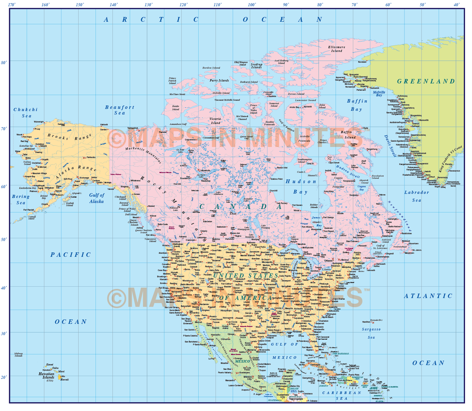North America Map With Latitude And Longitude Lines United States Map