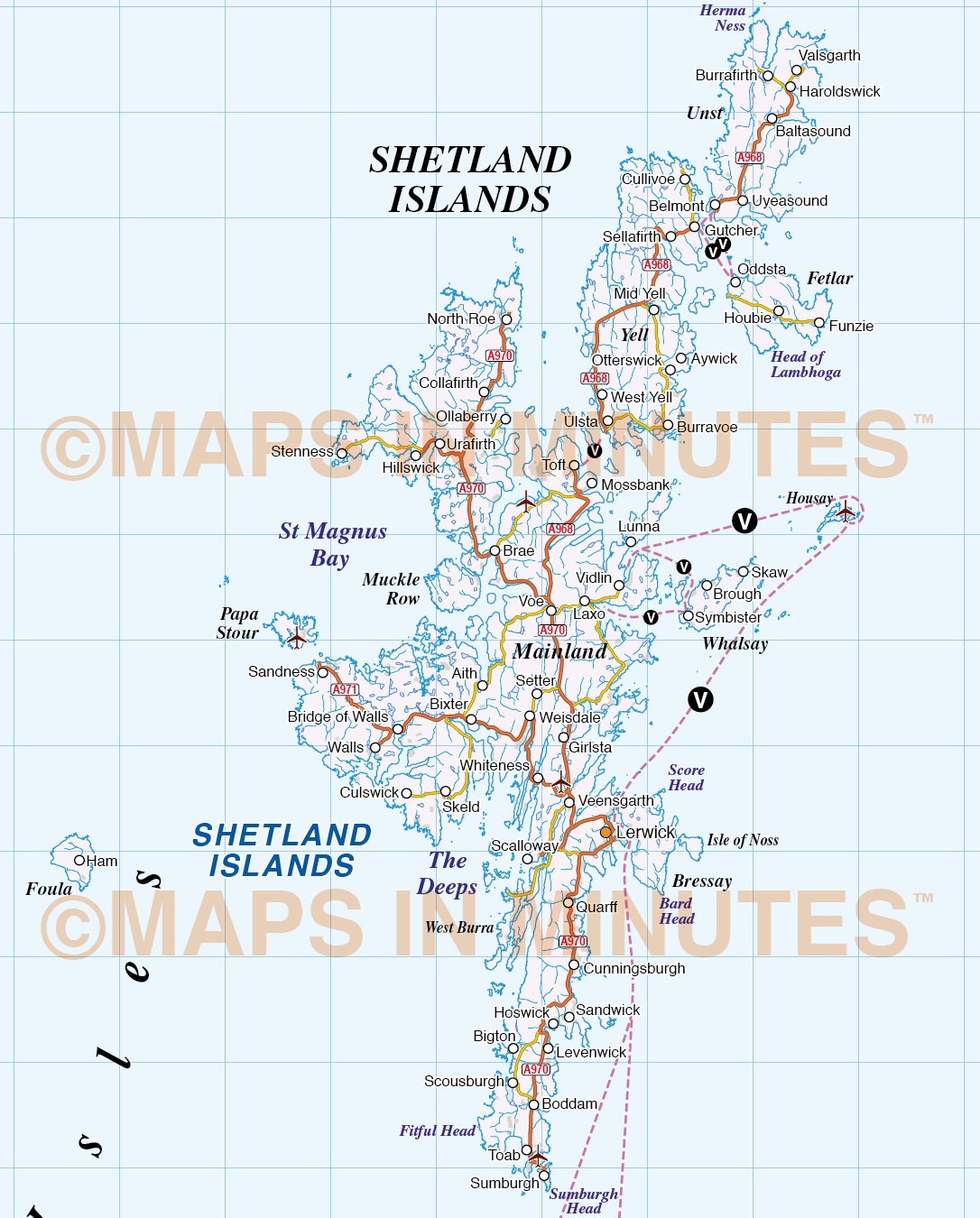 Orkney & Shetland vector Road Map, Illustrator AI CS & PDF format ...