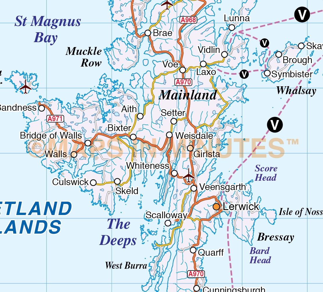 Northern Isles Orkney & Shetland vector Road Map, Illustrator AI CS ...