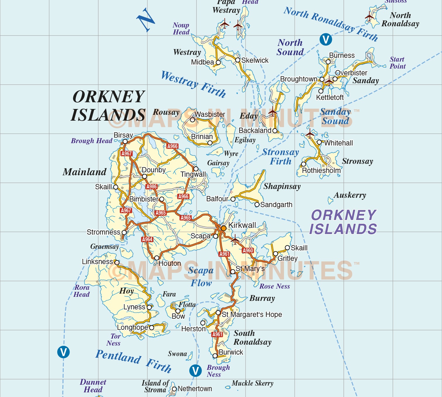 Detailed Scotland Road & Rail Map incl. Orkney & Shetland, Illustrator ...
